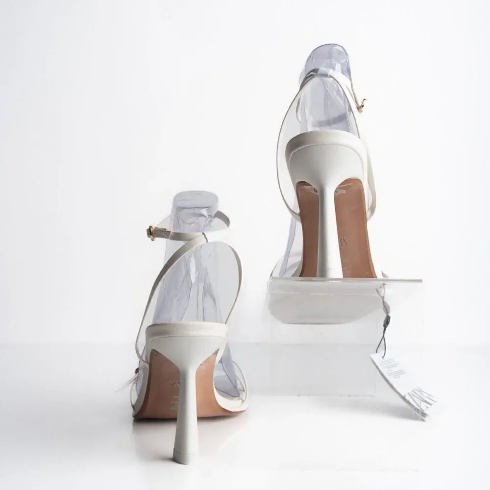 Zara Womens Crossed Strap Heels Sandals White Leather 2337/110 US 9 EU 40 NWT - Picture 6 of 8